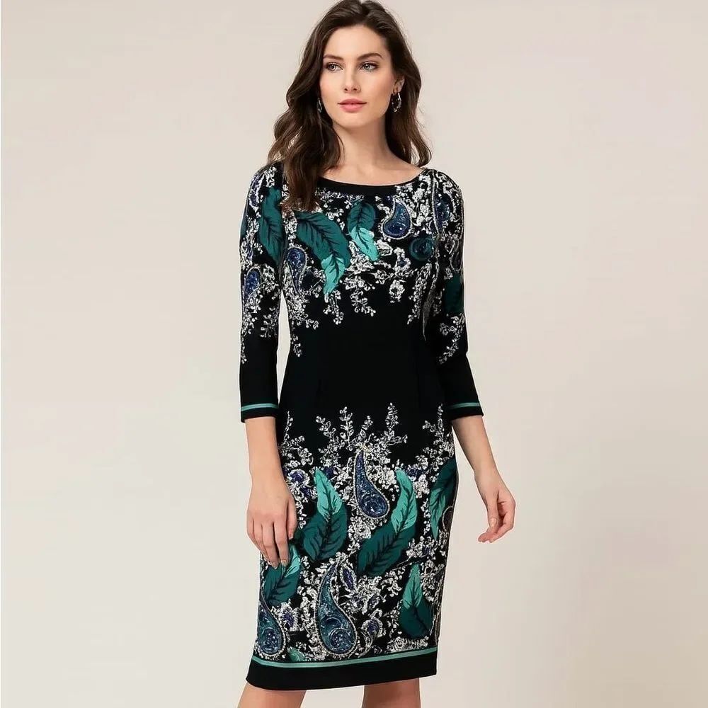 Eliza J Black and Teal Paisley Long Sleeve Dress